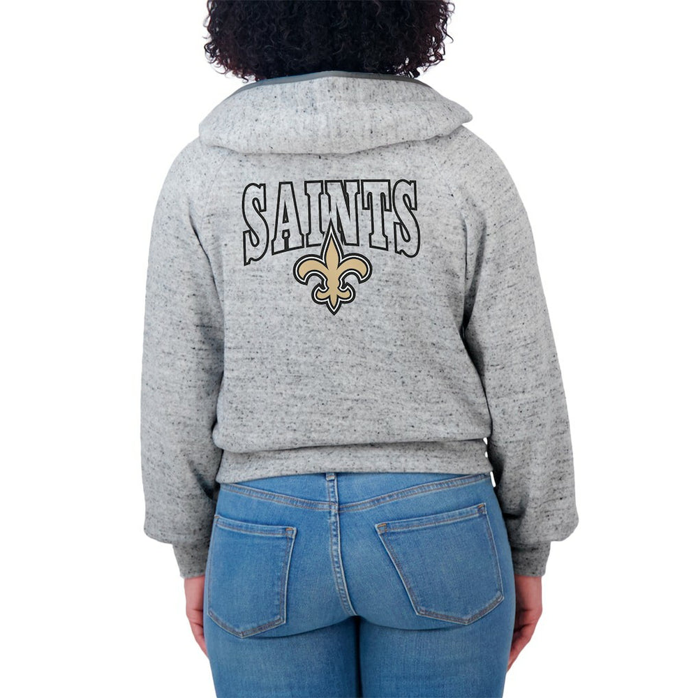 New Orleans Saints  WEAR by Erin Andrews Women's Speckled Fleece Cropped Full-Zip Hoodie