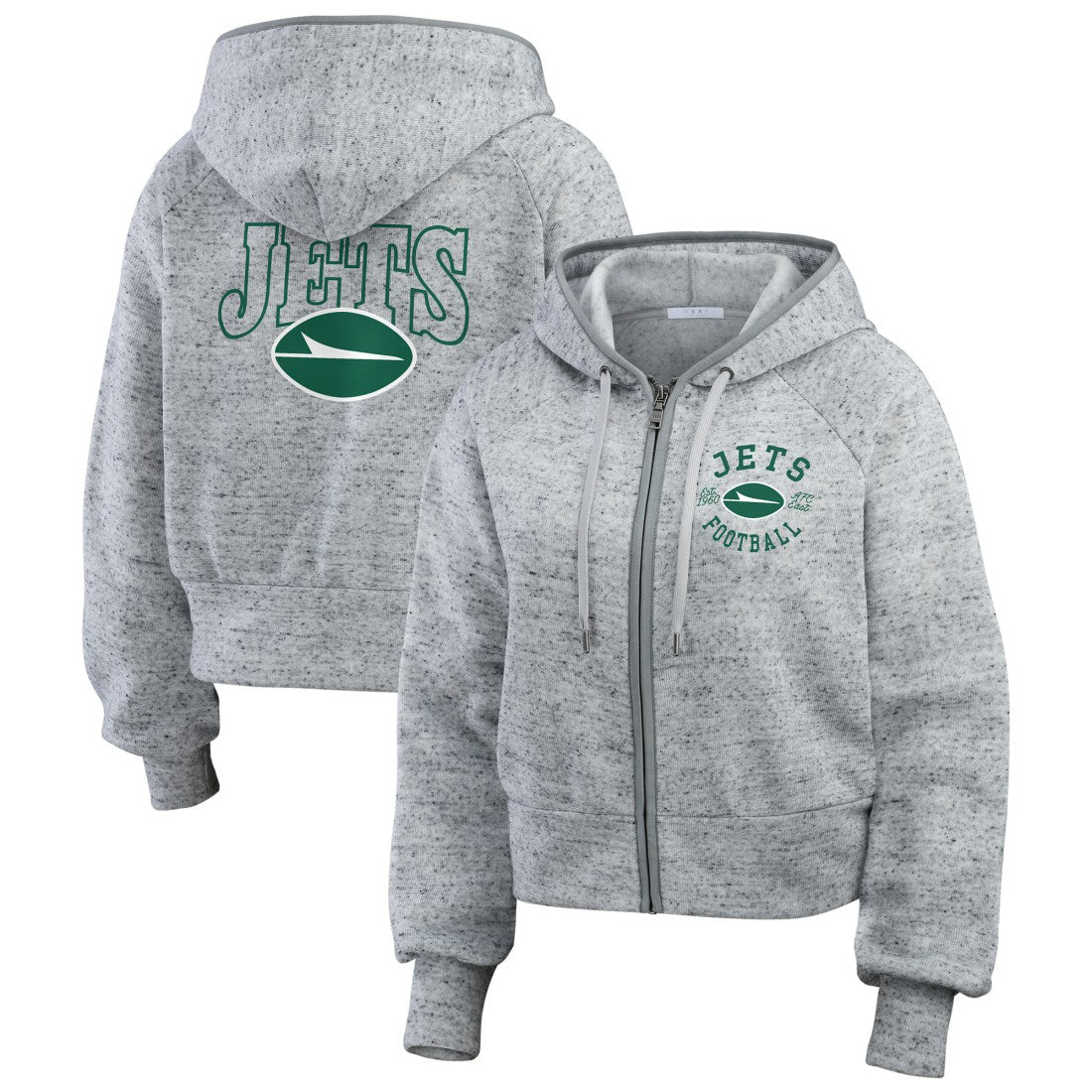 New York Jets  WEAR by Erin Andrews Women's Speckled Fleece Cropped Full-Zip Hoodie