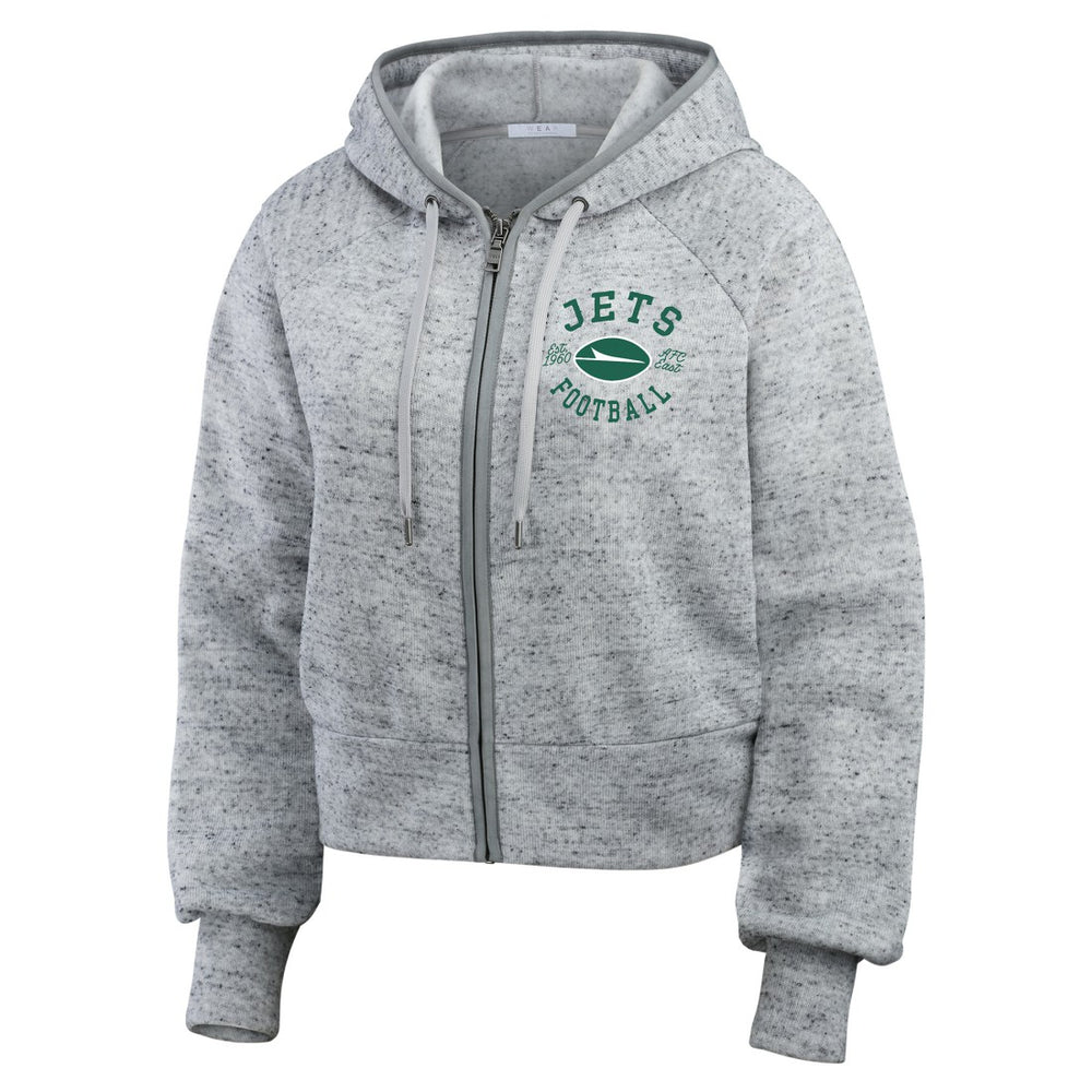 New York Jets  WEAR by Erin Andrews Women's Speckled Fleece Cropped Full-Zip Hoodie