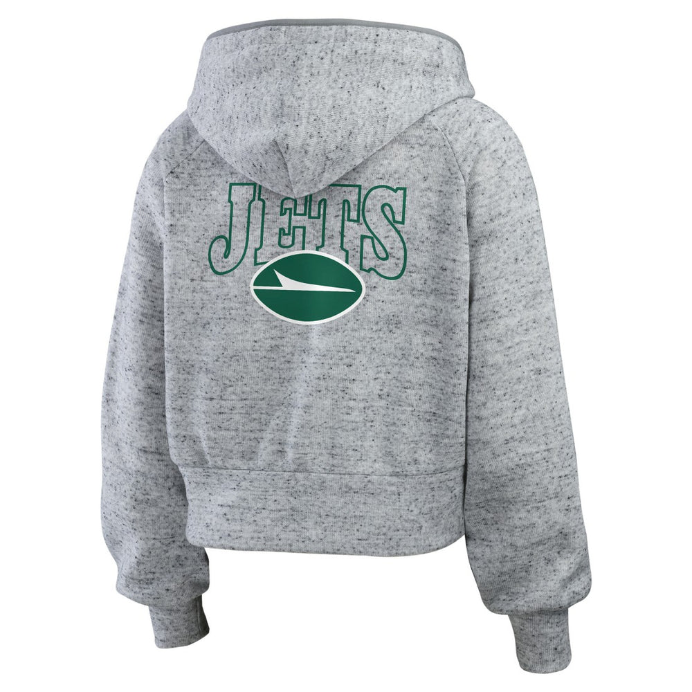 New York Jets  WEAR by Erin Andrews Women's Speckled Fleece Cropped Full-Zip Hoodie
