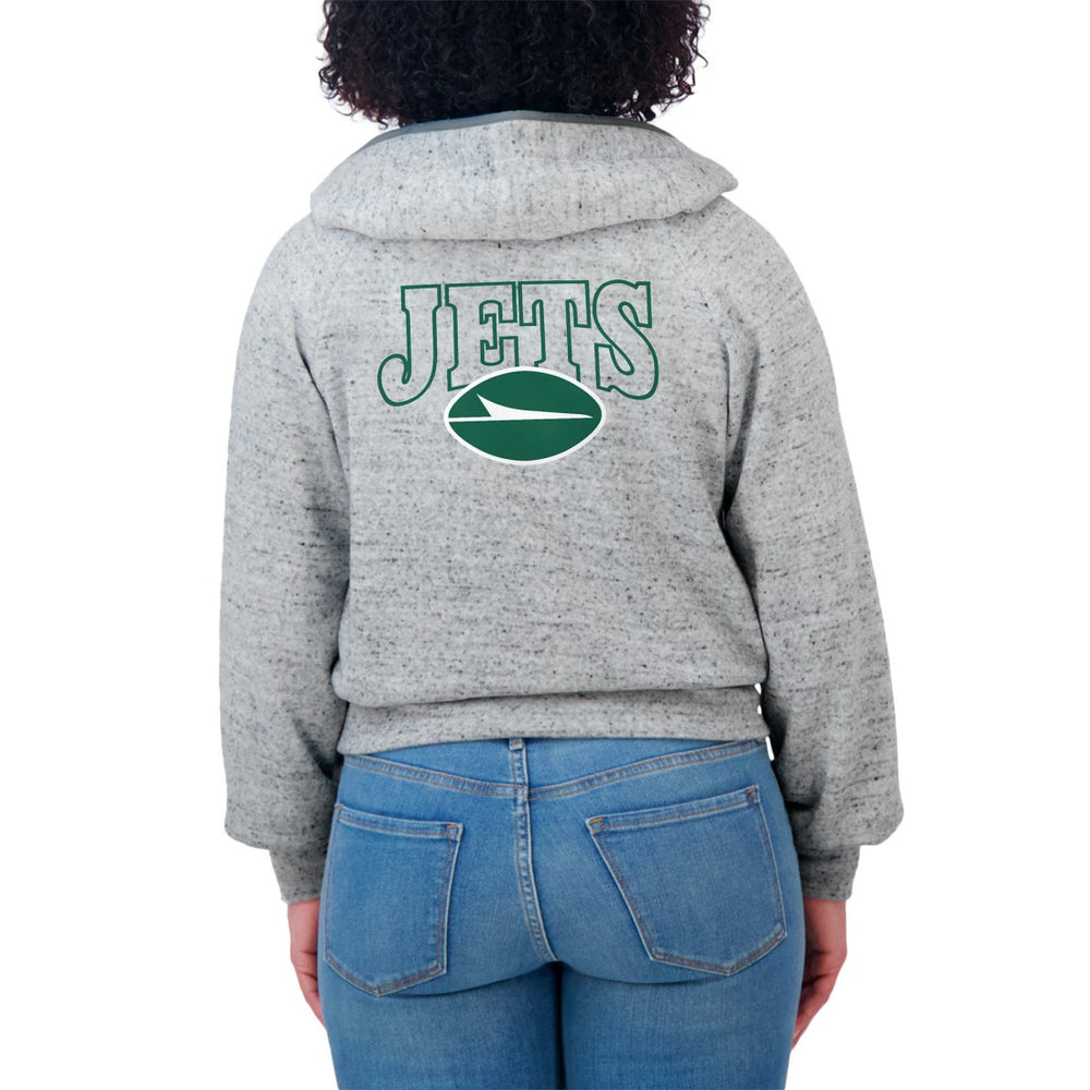 New York Jets  WEAR by Erin Andrews Women's Speckled Fleece Cropped Full-Zip Hoodie