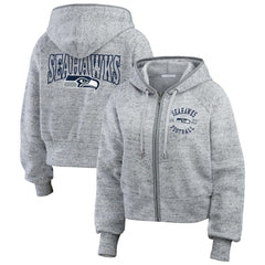 Seattle Seahawks  WEAR by Erin Andrews Women's Speckled Fleece Cropped Full-Zip Hoodie