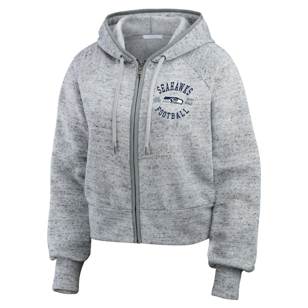 Seattle Seahawks  WEAR by Erin Andrews Women's Speckled Fleece Cropped Full-Zip Hoodie