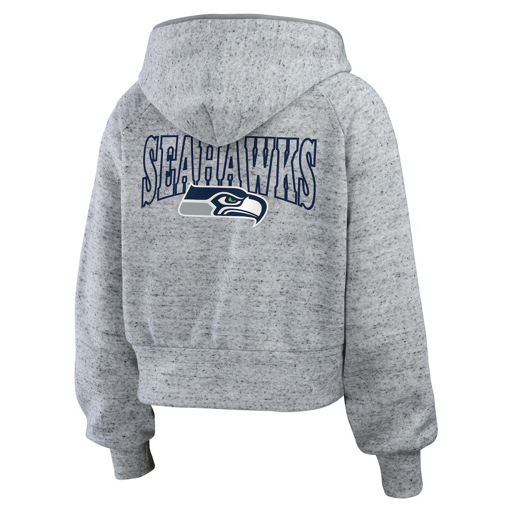 Seattle Seahawks  WEAR by Erin Andrews Women's Speckled Fleece Cropped Full-Zip Hoodie