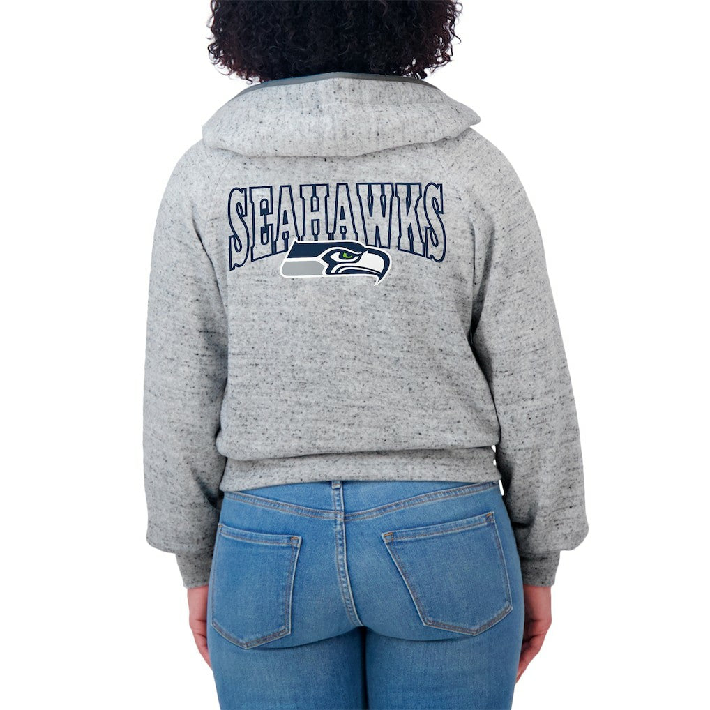Seattle Seahawks  WEAR by Erin Andrews Women's Speckled Fleece Cropped Full-Zip Hoodie