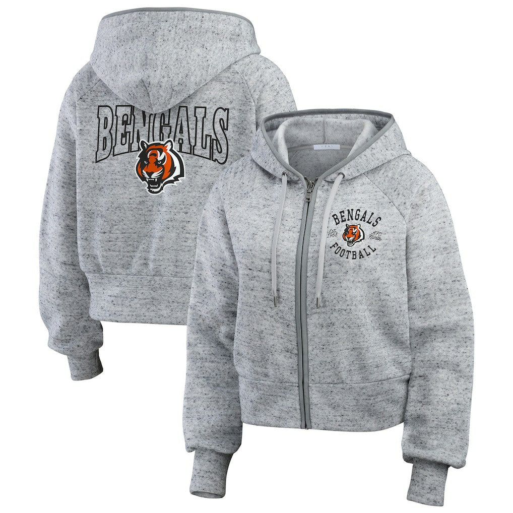 Cincinnati Bengals  WEAR by Erin Andrews Women's Speckled Fleece Cropped Full-Zip Hoodie