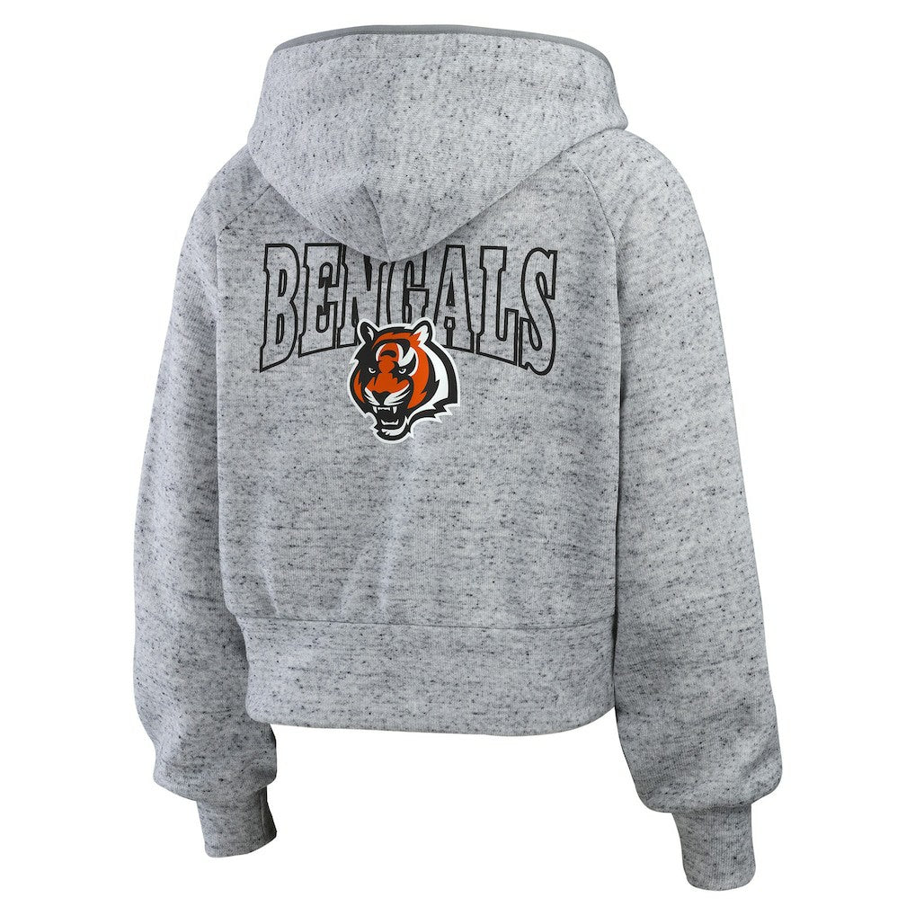Cincinnati Bengals  WEAR by Erin Andrews Women's Speckled Fleece Cropped Full-Zip Hoodie