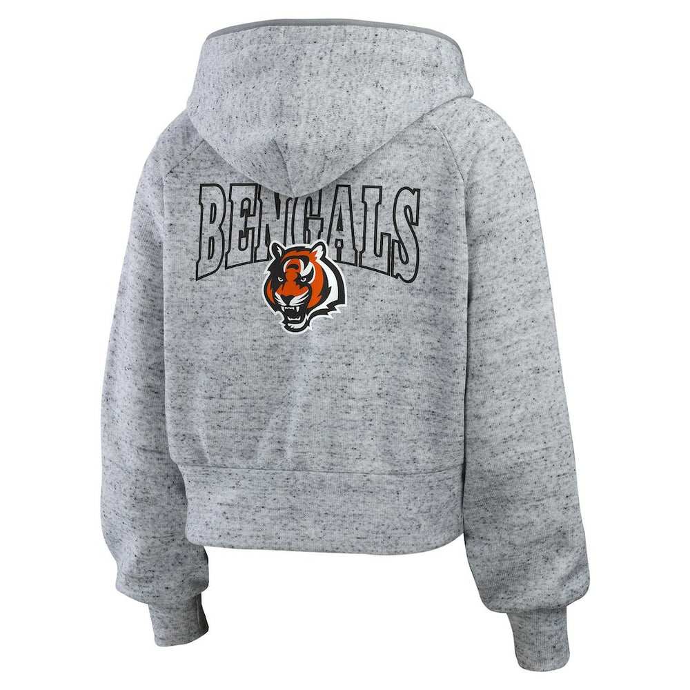 Cincinnati Bengals  WEAR by Erin Andrews Women's Speckled Fleece Cropped Full-Zip Hoodie