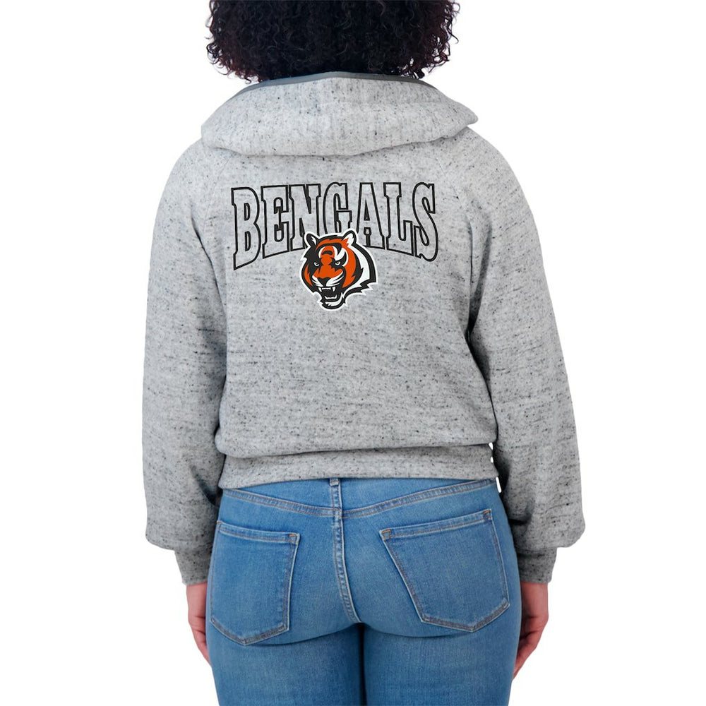 Cincinnati Bengals  WEAR by Erin Andrews Women's Speckled Fleece Cropped Full-Zip Hoodie