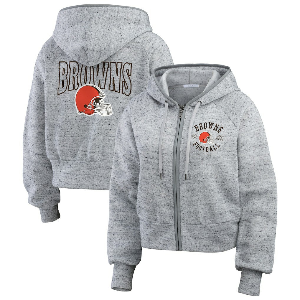 Cleveland Browns  WEAR by Erin Andrews Women's Speckled Fleece Cropped Full-Zip Hoodie
