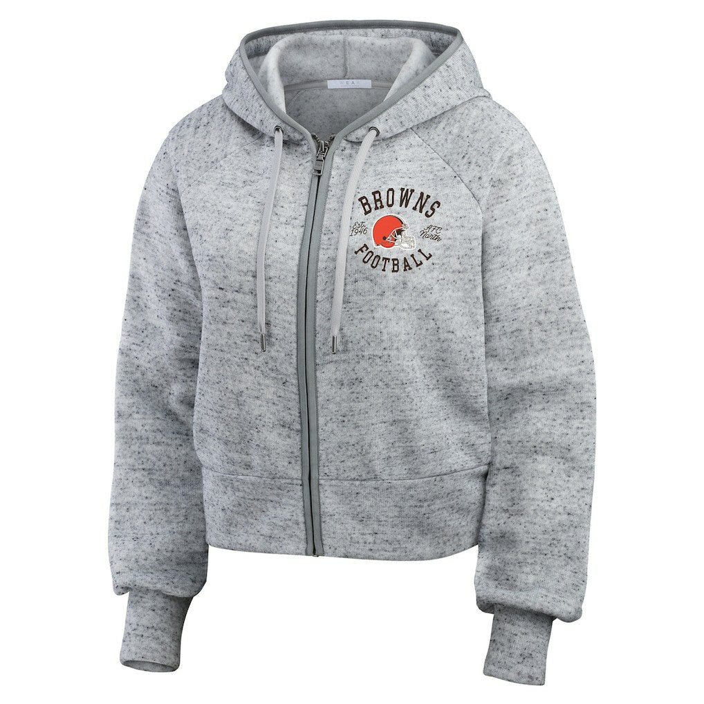 Cleveland Browns  WEAR by Erin Andrews Women's Speckled Fleece Cropped Full-Zip Hoodie