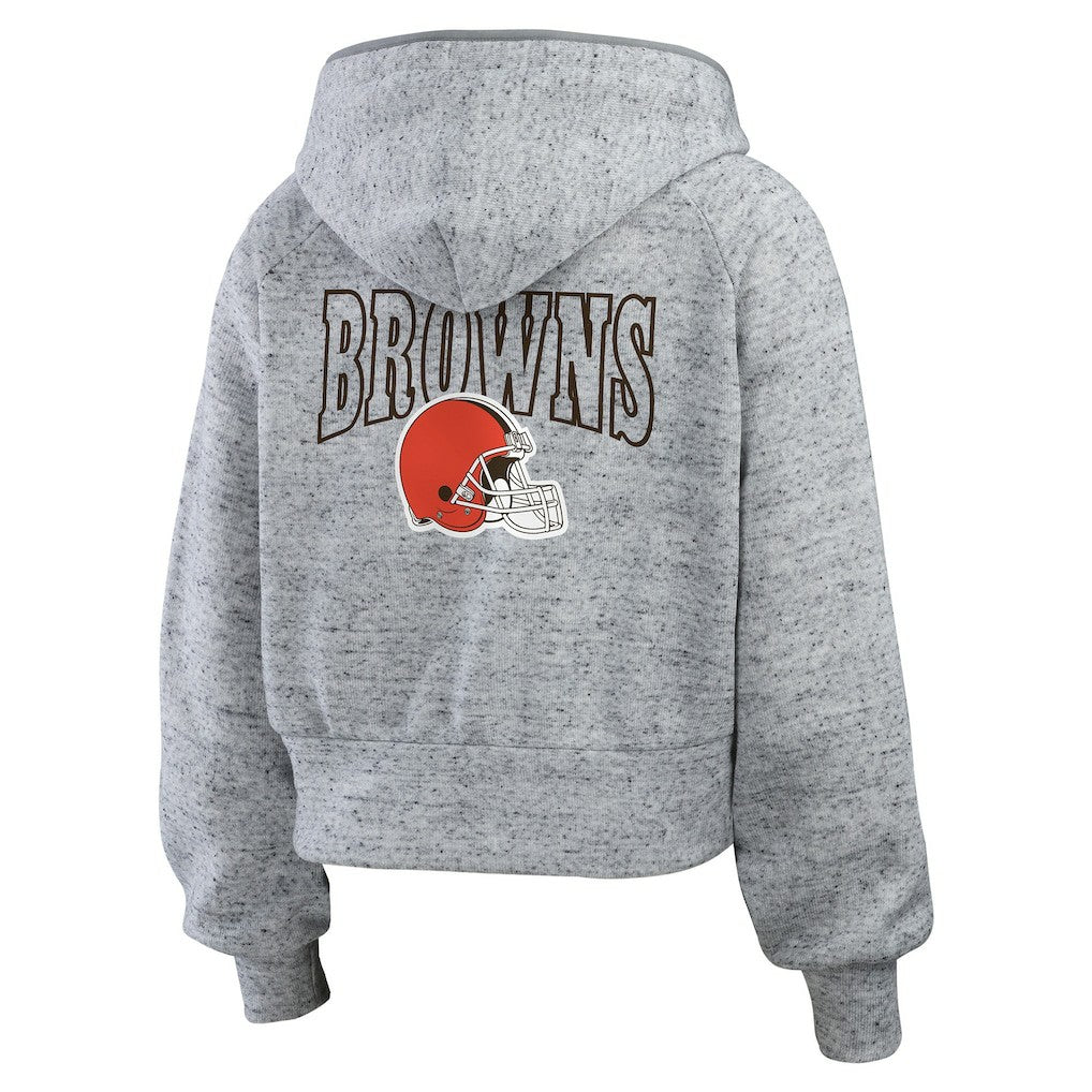 Cleveland Browns  WEAR by Erin Andrews Women's Speckled Fleece Cropped Full-Zip Hoodie