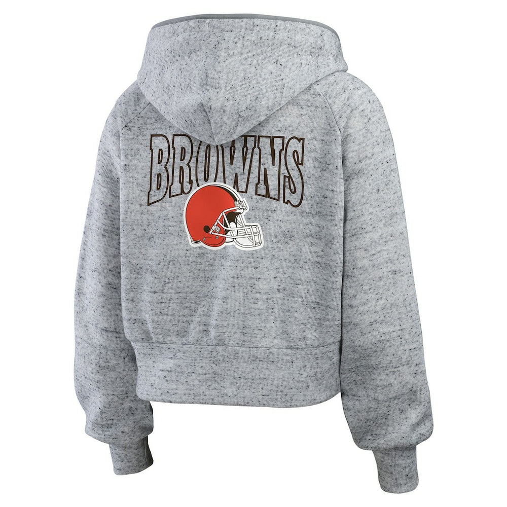 Cleveland Browns  WEAR by Erin Andrews Women's Speckled Fleece Cropped Full-Zip Hoodie