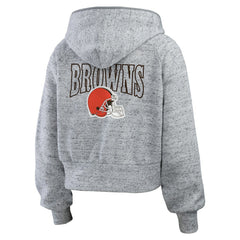 Cleveland Browns  WEAR by Erin Andrews Women's Speckled Fleece Cropped Full-Zip Hoodie