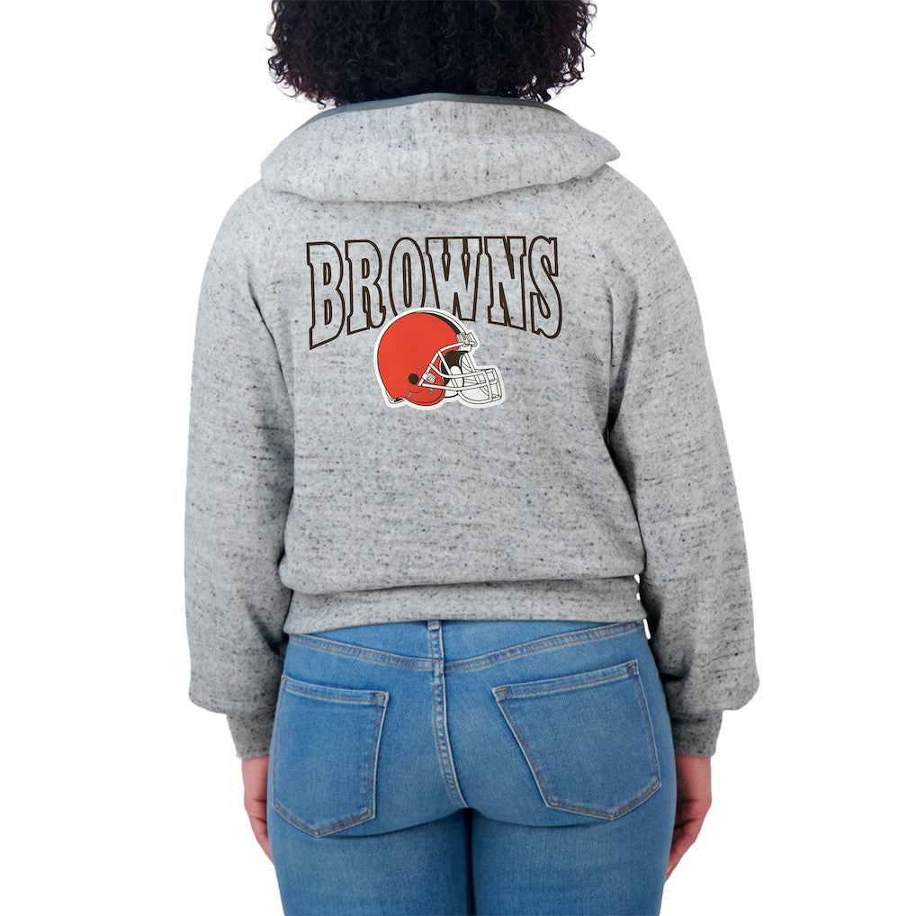 Cleveland Browns  WEAR by Erin Andrews Women's Speckled Fleece Cropped Full-Zip Hoodie