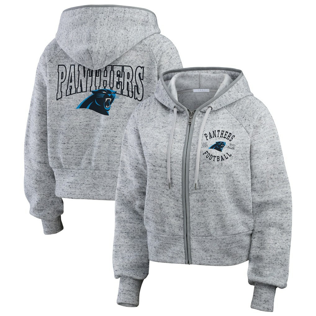 Carolina Panthers  WEAR by Erin Andrews Women's Speckled Fleece Cropped Full-Zip Hoodie