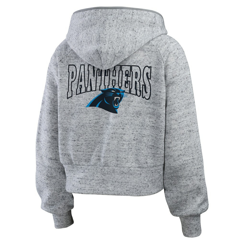 Carolina Panthers  WEAR by Erin Andrews Women's Speckled Fleece Cropped Full-Zip Hoodie