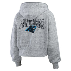 Carolina Panthers  WEAR by Erin Andrews Women's Speckled Fleece Cropped Full-Zip Hoodie