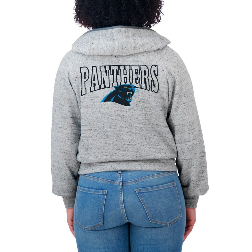Carolina Panthers  WEAR by Erin Andrews Women's Speckled Fleece Cropped Full-Zip Hoodie