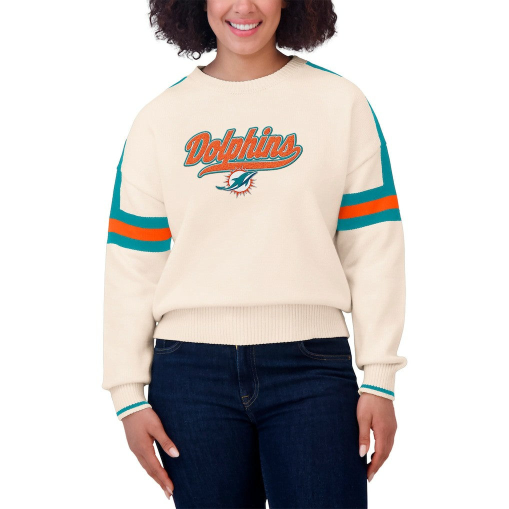 Miami Dolphins  WEAR by Erin Andrews Women's Stripe Pullover Sweater