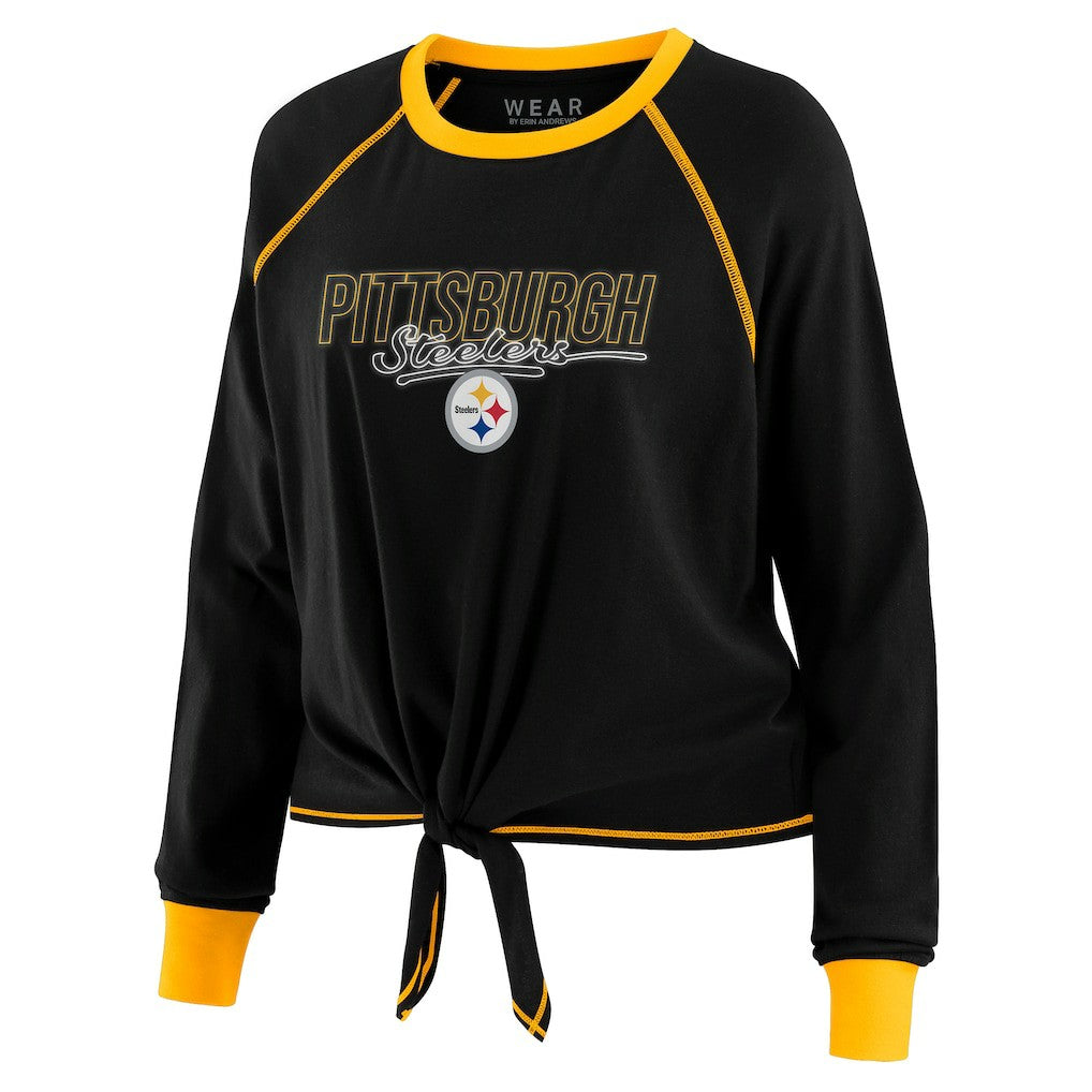 Pittsburgh Steelers  WEAR by Erin Andrews Women's Tie-Front Long Sleeve T-Shirt