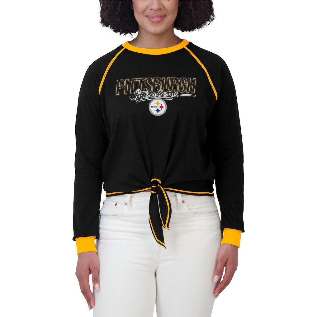 Pittsburgh Steelers  WEAR by Erin Andrews Women's Tie-Front Long Sleeve T-Shirt