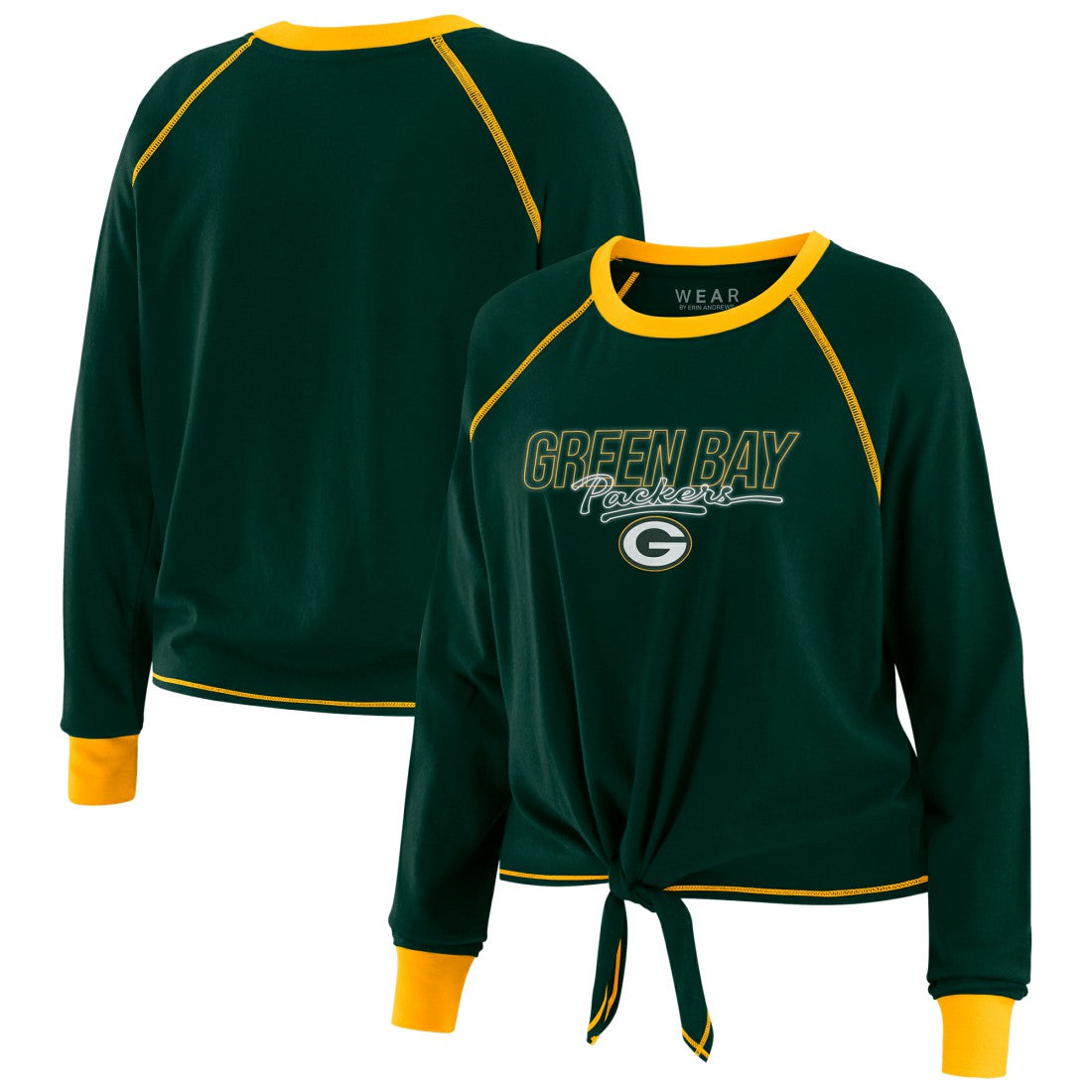 Green Bay Packers  WEAR by Erin Andrews Women's Tie-Front Long Sleeve T-Shirt