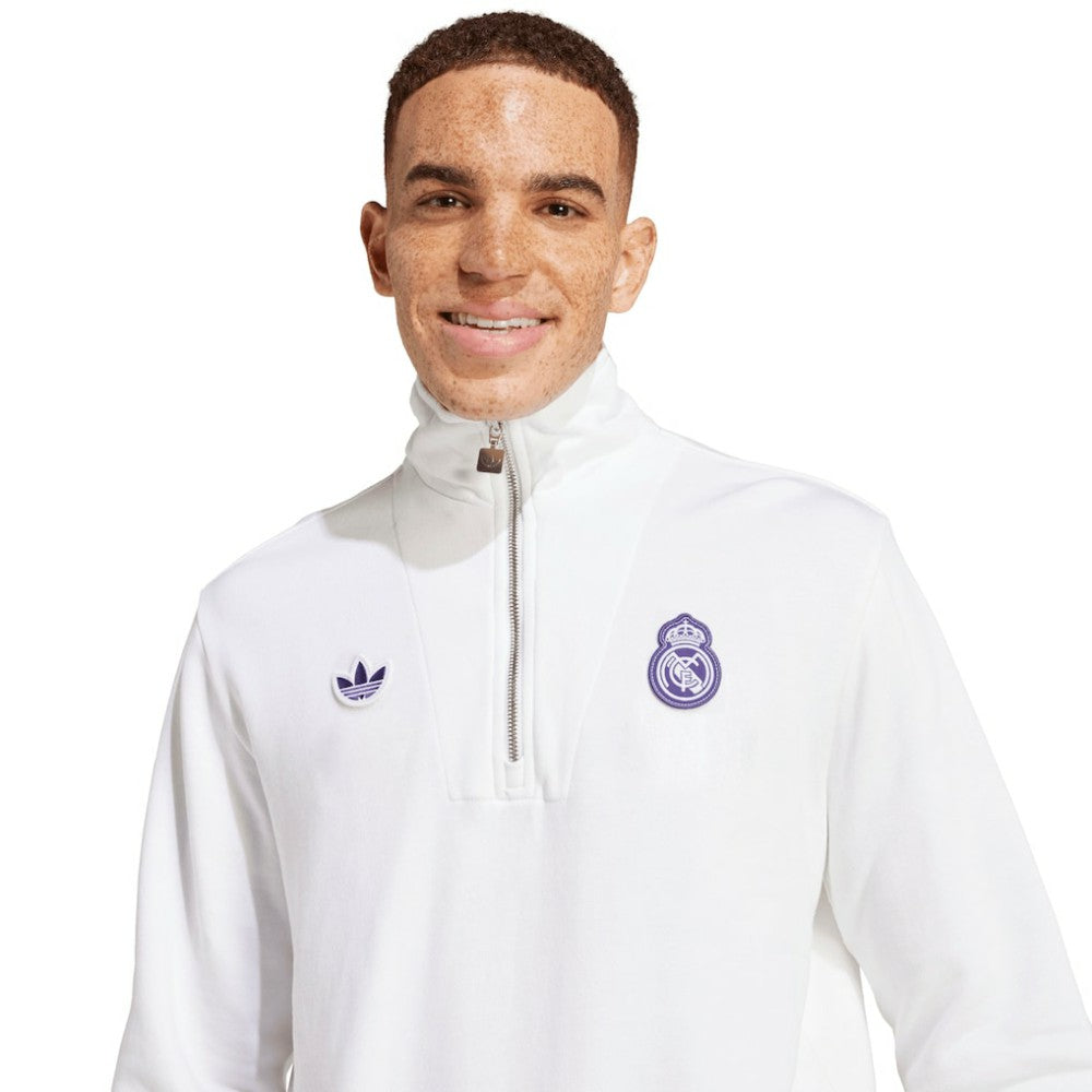 Real Madrid Originals Terrace Icons Collection Half-Zip Top White - Adidas