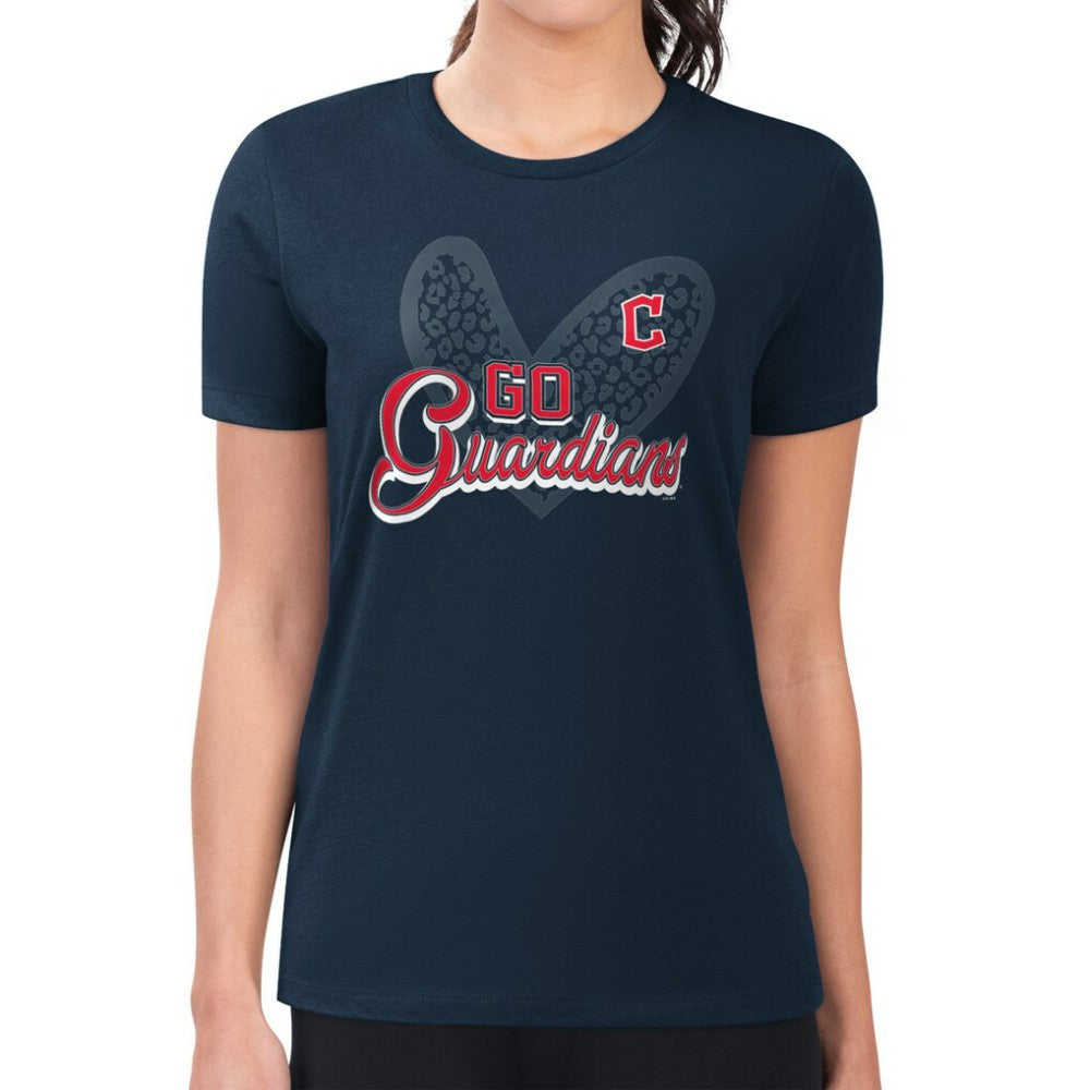 Cleveland Guardians G-III 4Her by Carl Banks Women's Super-Slim Fit Lightweight Leopard Heart T-Shirt | MLB Discount