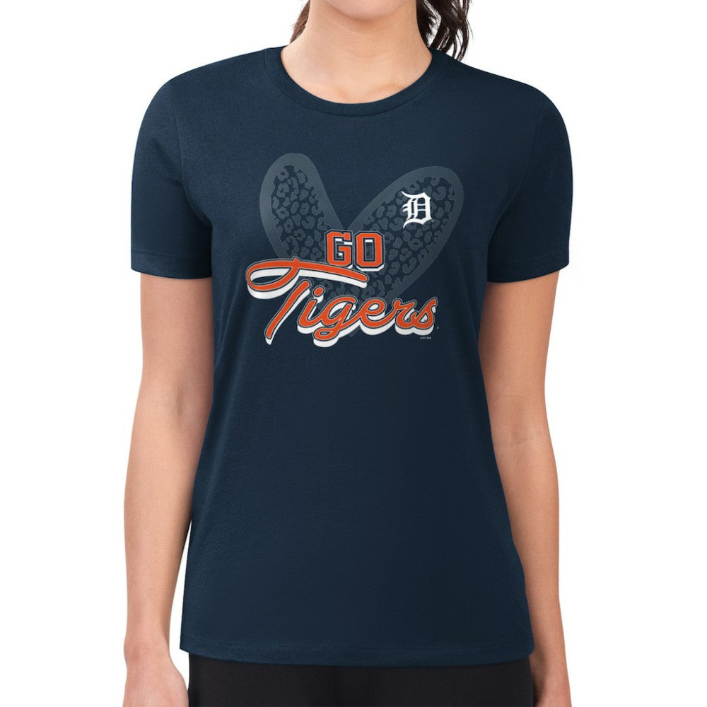 Detroit Tigers G-III 4Her by Carl Banks Women's Super-Slim Fit Lightweight Leopard Heart T-Shirt | MLB Shop
