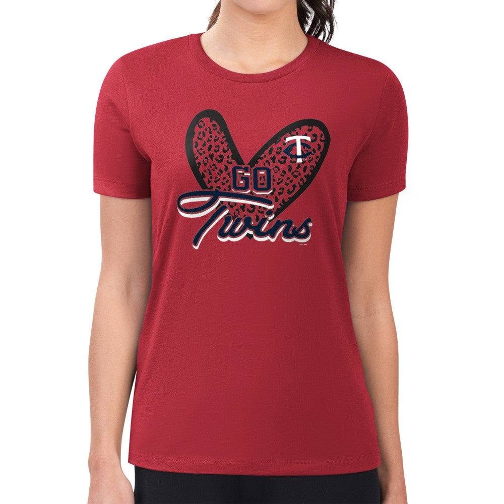 Minnesota Twins G-III 4Her by Carl Banks Women's Super-Slim Fit Lightweight Leopard Heart T-Shirt | MLB Near me