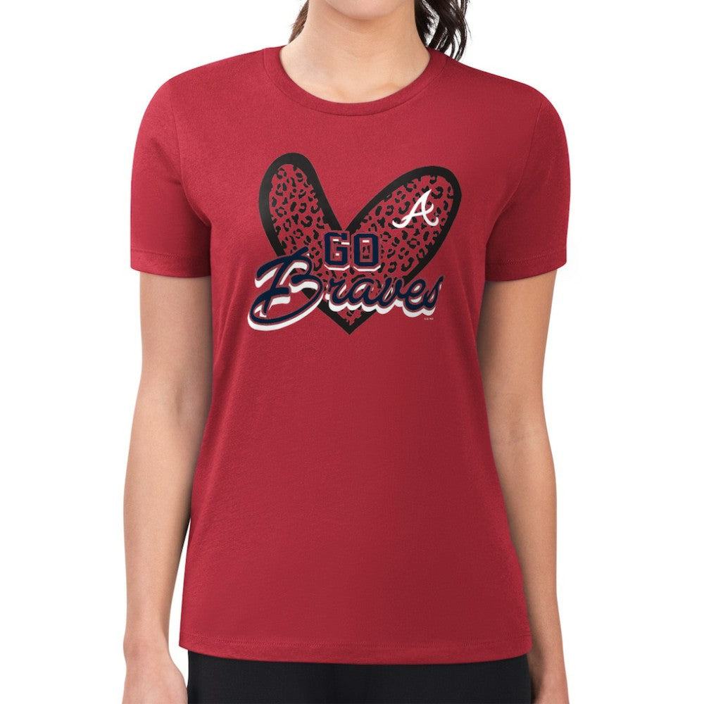 Atlanta Braves G-III 4Her by Carl Banks Women's Super-Slim Fit Lightweight Leopard Heart T-Shirt | MLB US