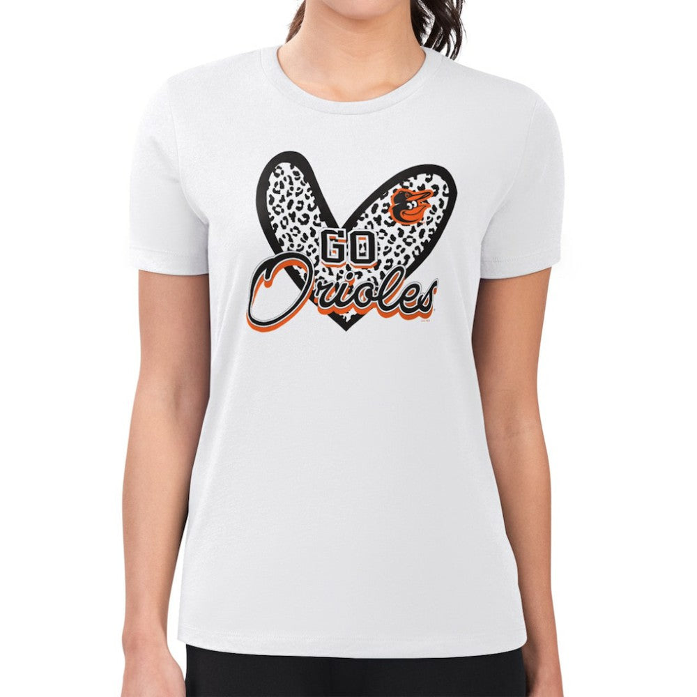 Baltimore Orioles G-III 4Her by Carl Banks Women's Super-Slim Fit Lightweight Leopard Heart T-Shirt | MLB Near me