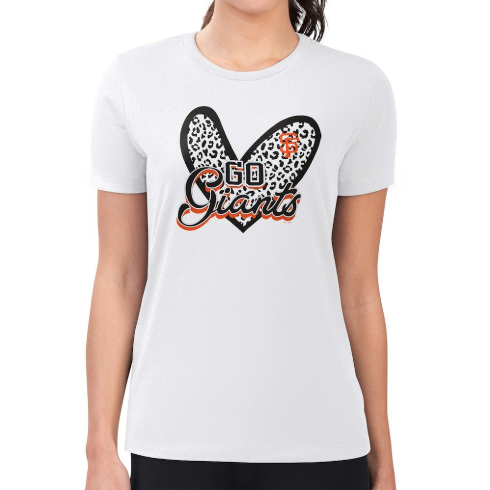 San Francisco Giants G-III 4Her by Carl Banks Women's Super-Slim Fit Lightweight Leopard Heart T-Shirt | MLB Sale