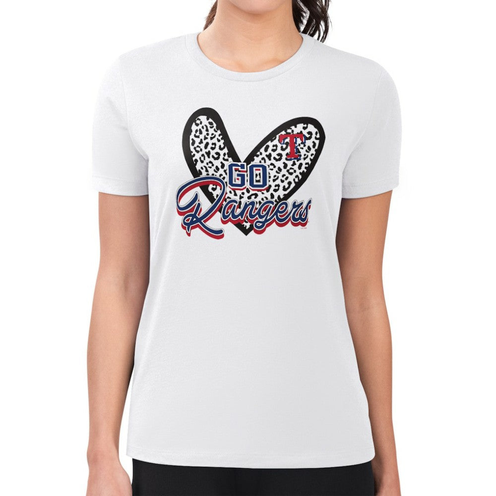 Texas Rangers G-III 4Her by Carl Banks Women's Super-Slim Fit Lightweight Leopard Heart T-Shirt | MLB US