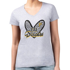 Pittsburgh Pirates G-III 4Her by Carl Banks Women's Super-Slim Fit Lightweight Leopard Heart V-Neck T-Shirt | MLB US