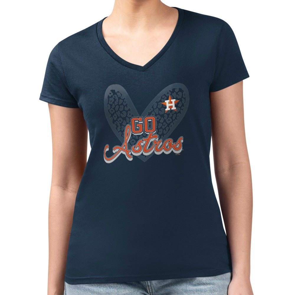 Houston Astros G-III 4Her by Carl Banks Women's Super-Slim Fit Lightweight Leopard Heart V-Neck T-Shirt | MLB Shop