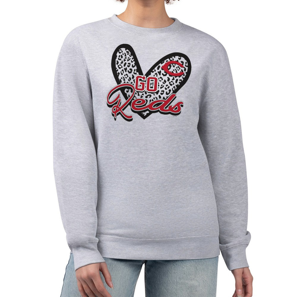 Cincinnati Reds G-III 4Her by Carl Banks Women's Leopard Heart Pullover Sweatshirt | MLB For sale
