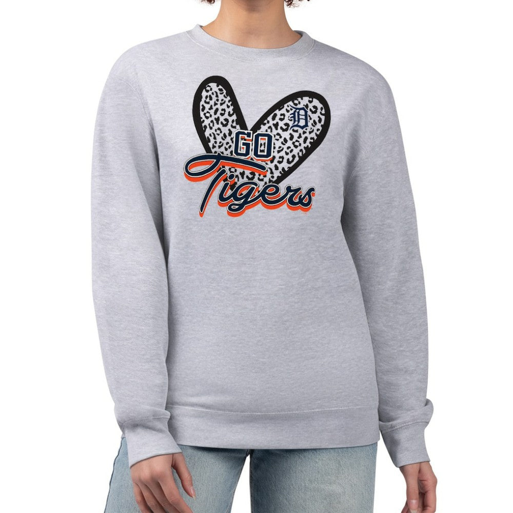 Detroit Tigers G-III 4Her by Carl Banks Women's Leopard Heart Pullover Sweatshirt | MLB On Sale