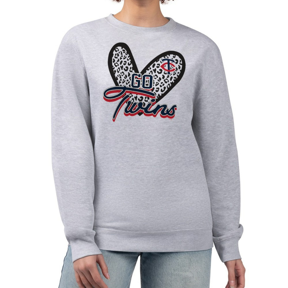 Minnesota Twins G-III 4Her by Carl Banks Women's Leopard Heart Pullover Sweatshirt | MLB US