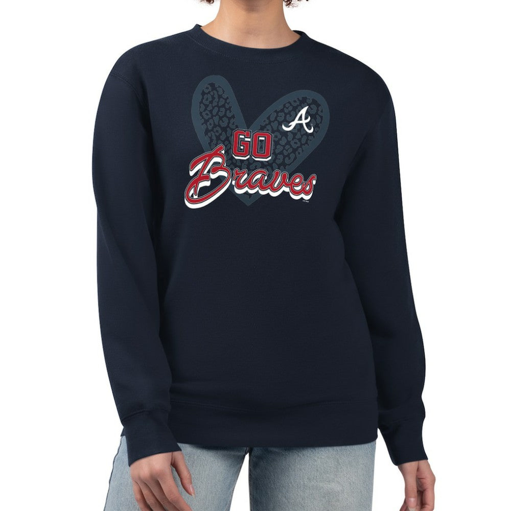 Atlanta Braves G-III 4Her by Carl Banks Women's Leopard Heart Pullover Sweatshirt | MLB US