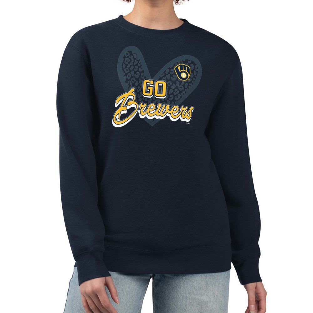 Milwaukee Brewers G-III 4Her by Carl Banks Women's Leopard Heart Pullover Sweatshirt | MLB For sale