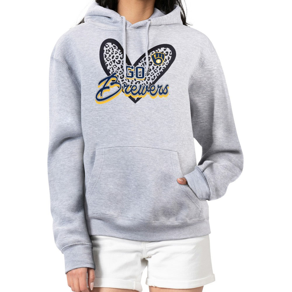 Milwaukee Brewers G-III 4Her by Carl Banks Women's Leopard Heart Pullover Hoodie | MLB For sale