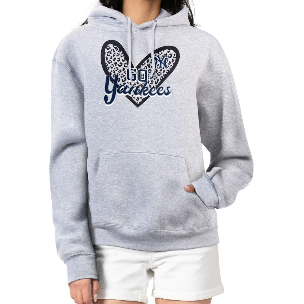 New York Yankees G-III 4Her by Carl Banks Women's Leopard Heart Pullover Hoodie | MLB On Sale