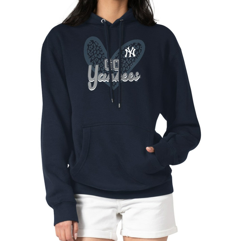 New York Yankees G-III 4Her by Carl Banks Women's Leopard Heart Pullover Hoodie | MLB Outlet