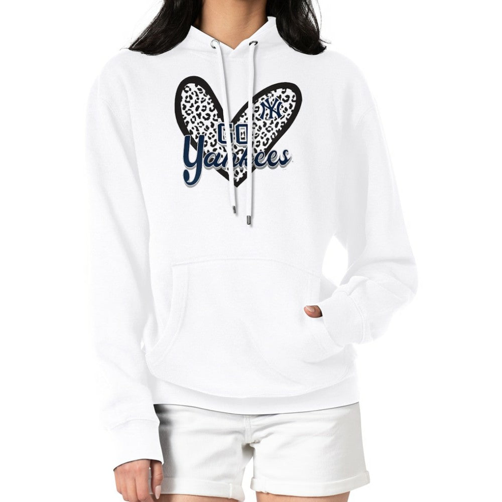 New York Yankees G-III 4Her by Carl Banks Women's Leopard Heart Pullover Hoodie | MLB On Sale
