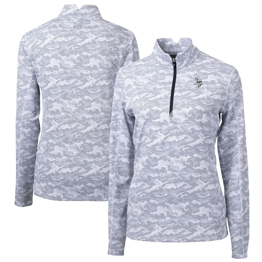 Minnesota Vikings  Cutter & Buck Women's Traverse Camo Print Stretch Tri-Blend Quarter-Zip Top
