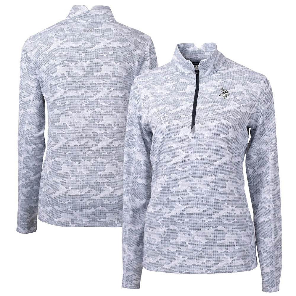 Minnesota Vikings  Cutter & Buck Women's Traverse Camo Print Stretch Tri-Blend Quarter-Zip Top