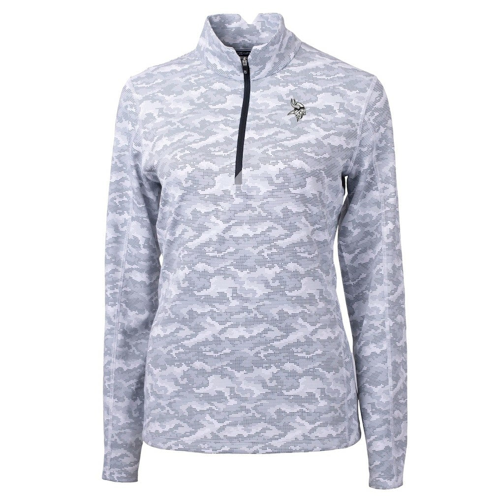 Minnesota Vikings  Cutter & Buck Women's Traverse Camo Print Stretch Tri-Blend Quarter-Zip Top
