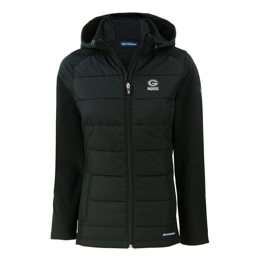 Green Bay Packers  Cutter & Buck Women's Evoke Hybrid Eco Softshell Recycled Full-Zip Hoodie Jacket